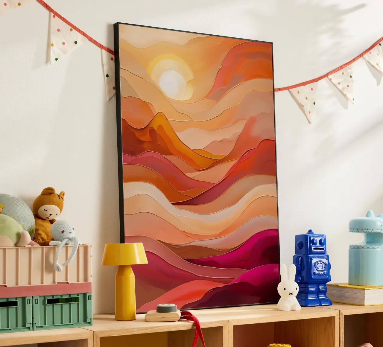 Golden Sunset Waves – Textured Abstract Art alu-dibond by AlbertKlee