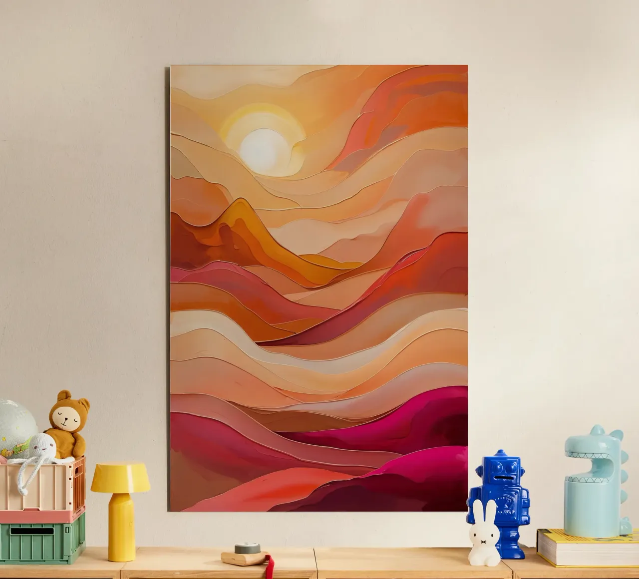 Golden Sunset Waves – Textured Abstract Art alu-dibond by AlbertKlee
