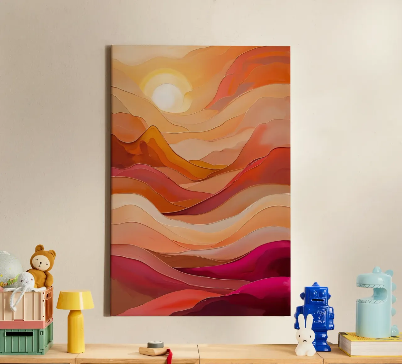 Golden Sunset Waves – Textured Abstract Art canvas by AlbertKlee