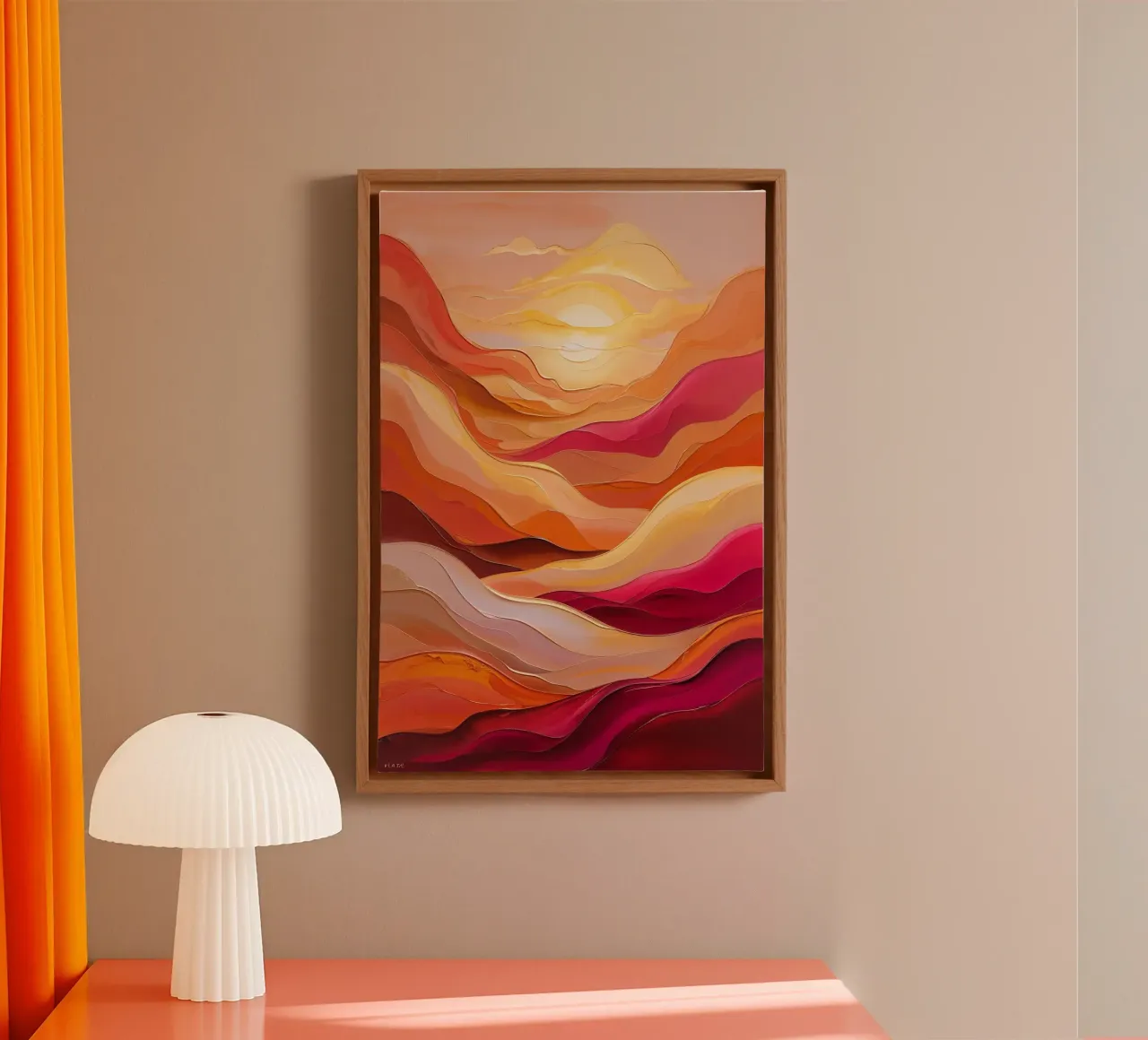 Fiery Horizon – Abstract Sunset Expression canvas met Baklijst van AlbertKlee
