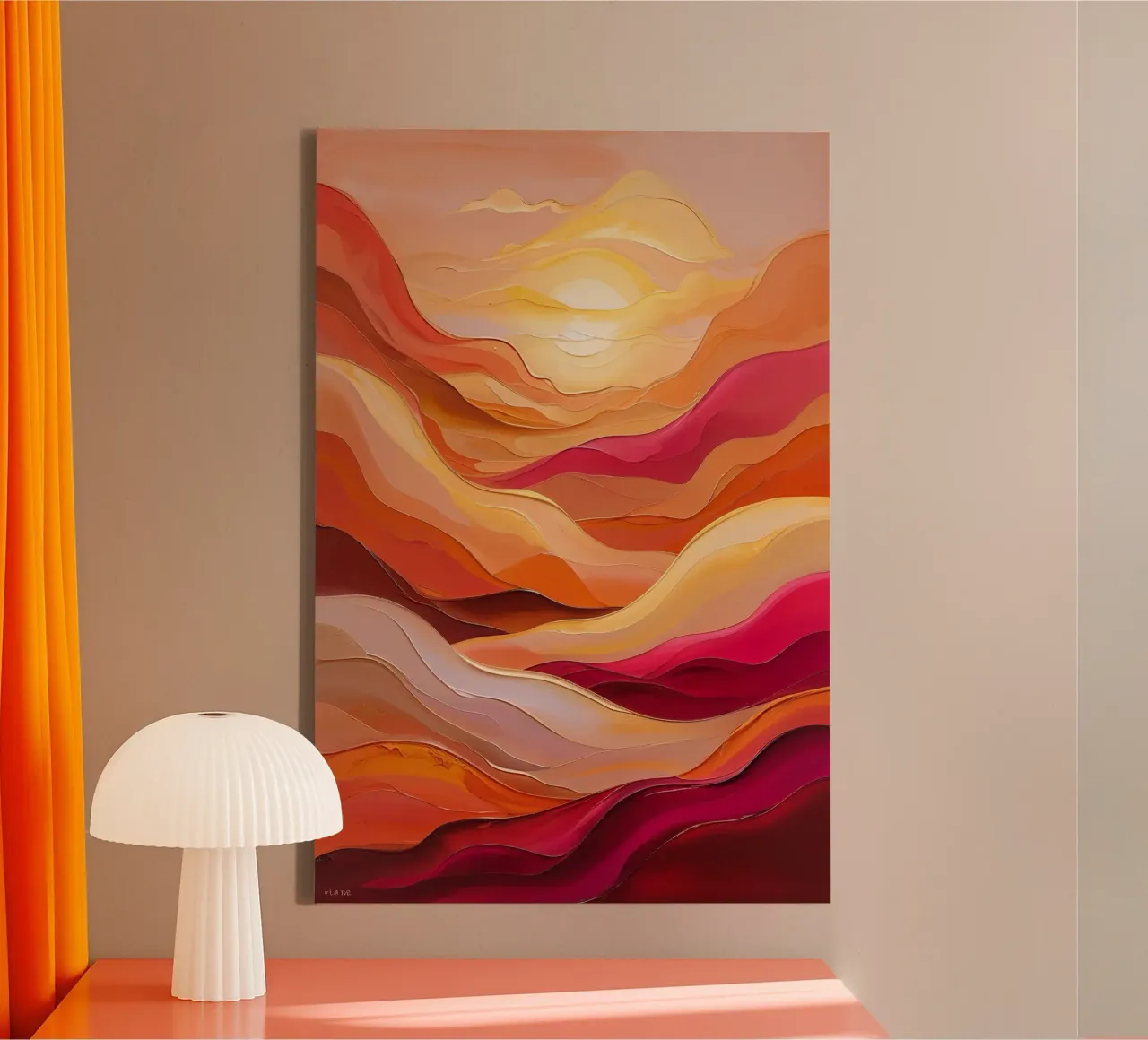 Fiery Horizon – Abstract Sunset Expression canvas met Baklijst van AlbertKlee