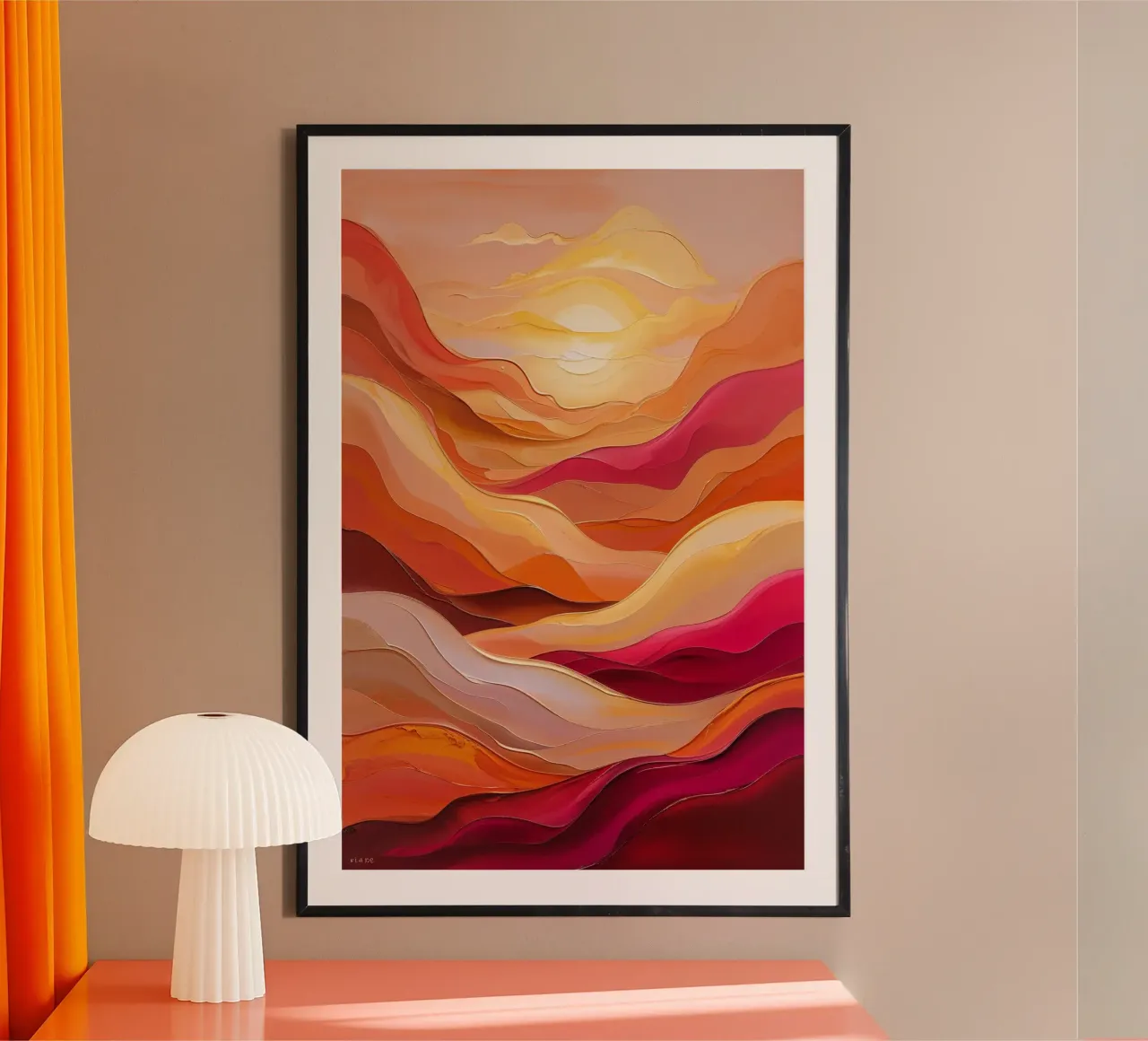 Fiery Horizon – Abstract Sunset Expression poster con telaio in legno da AlbertKlee