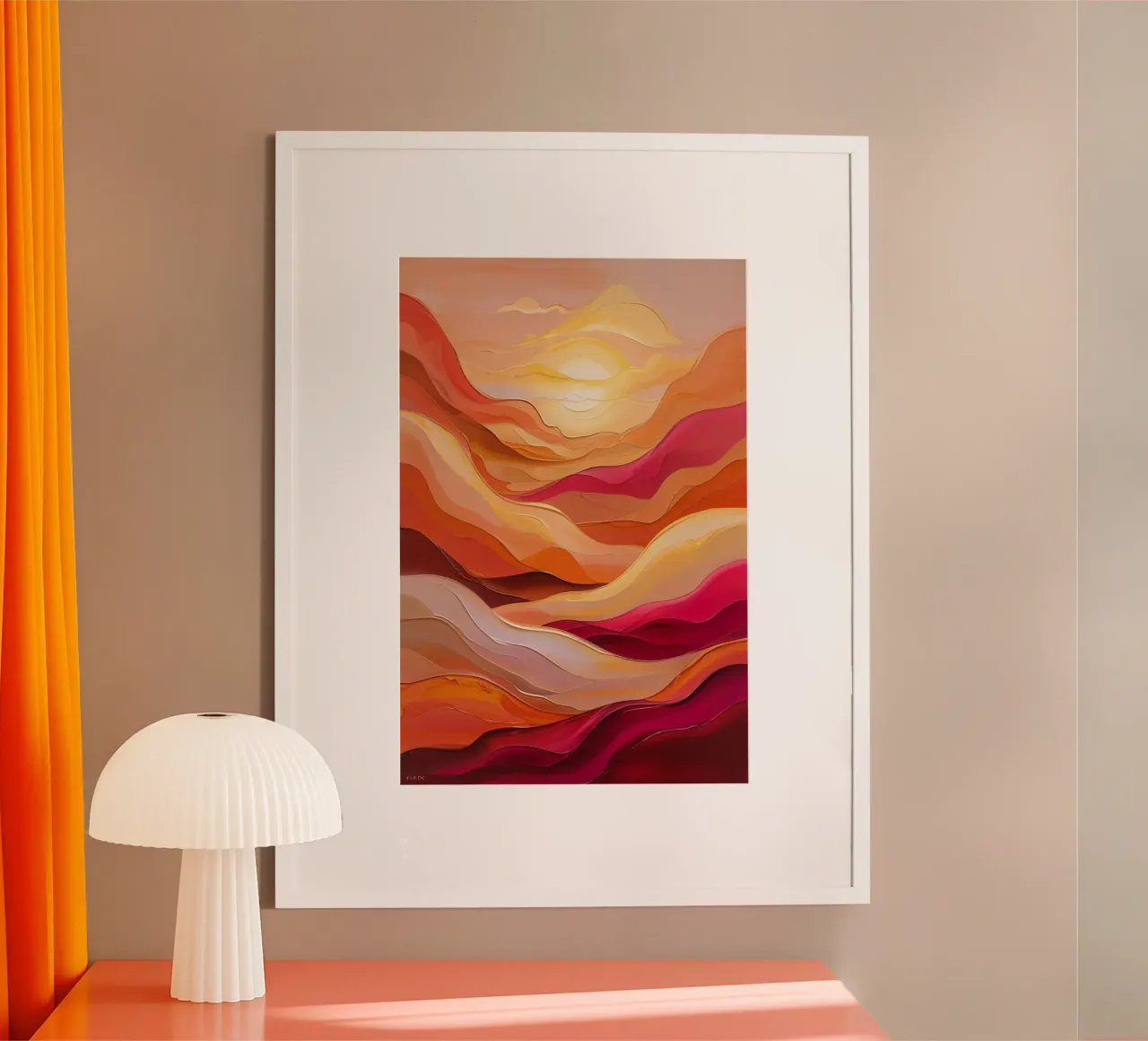 Fiery Horizon – Abstract Sunset Expression poster con telaio in legno da AlbertKlee
