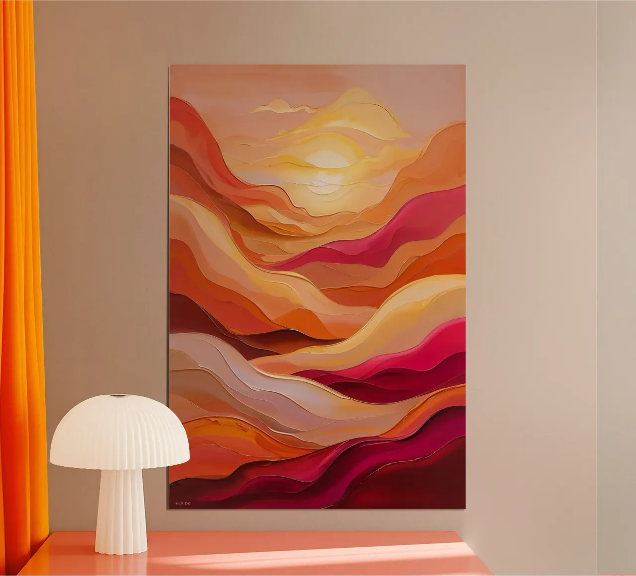 Fiery Horizon – Abstract Sunset Expression poster con telaio in legno da AlbertKlee