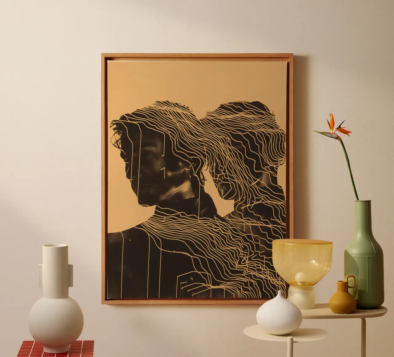Close relationship | Photo portrait and line art canvas with Floater frame by Autofocus