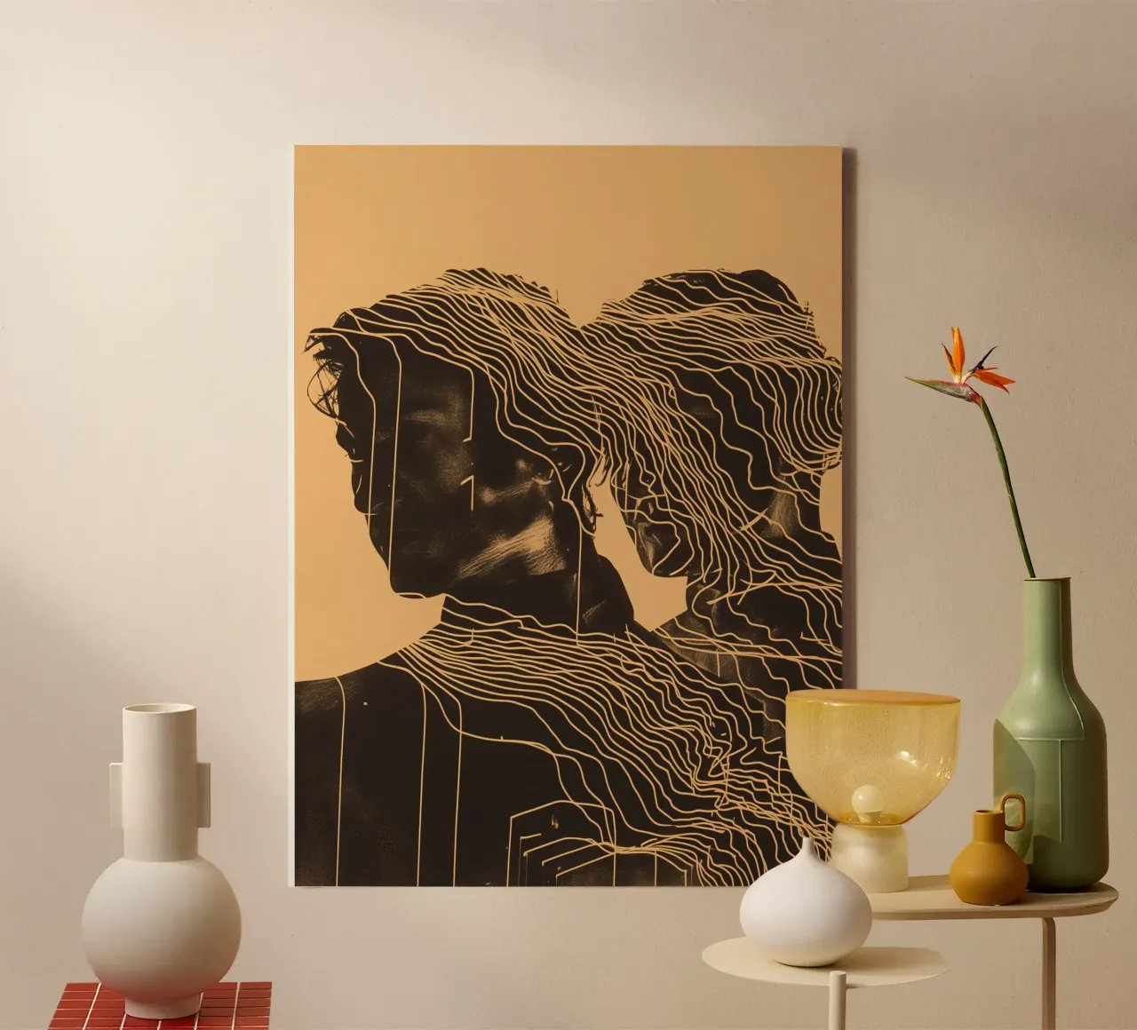 Close relationship | Photo portrait and line art canvas with Floater frame by Autofocus