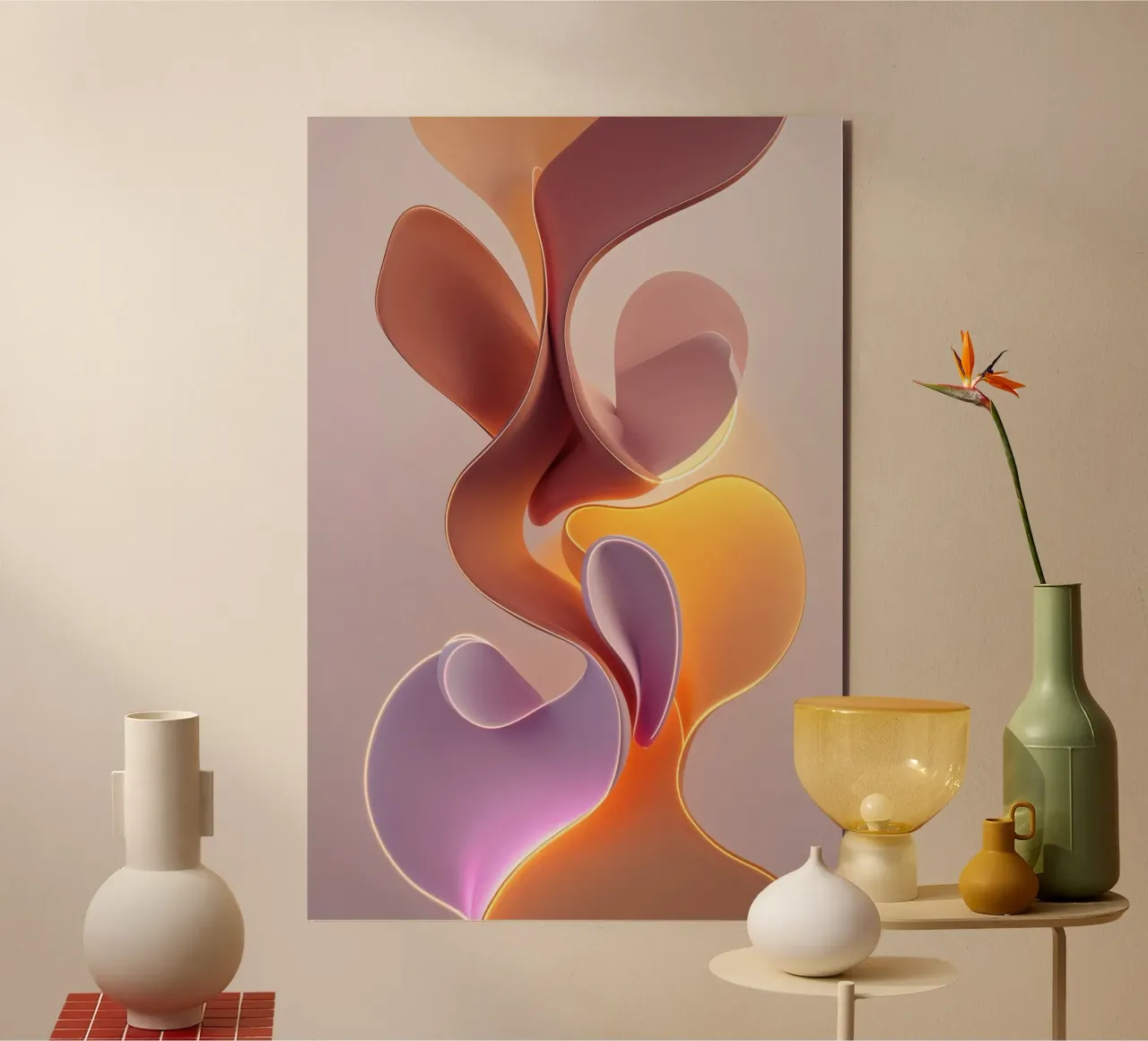 Fluid Abstract Sculpture in Warm Pastels alluminio dibond da AlbertKlee