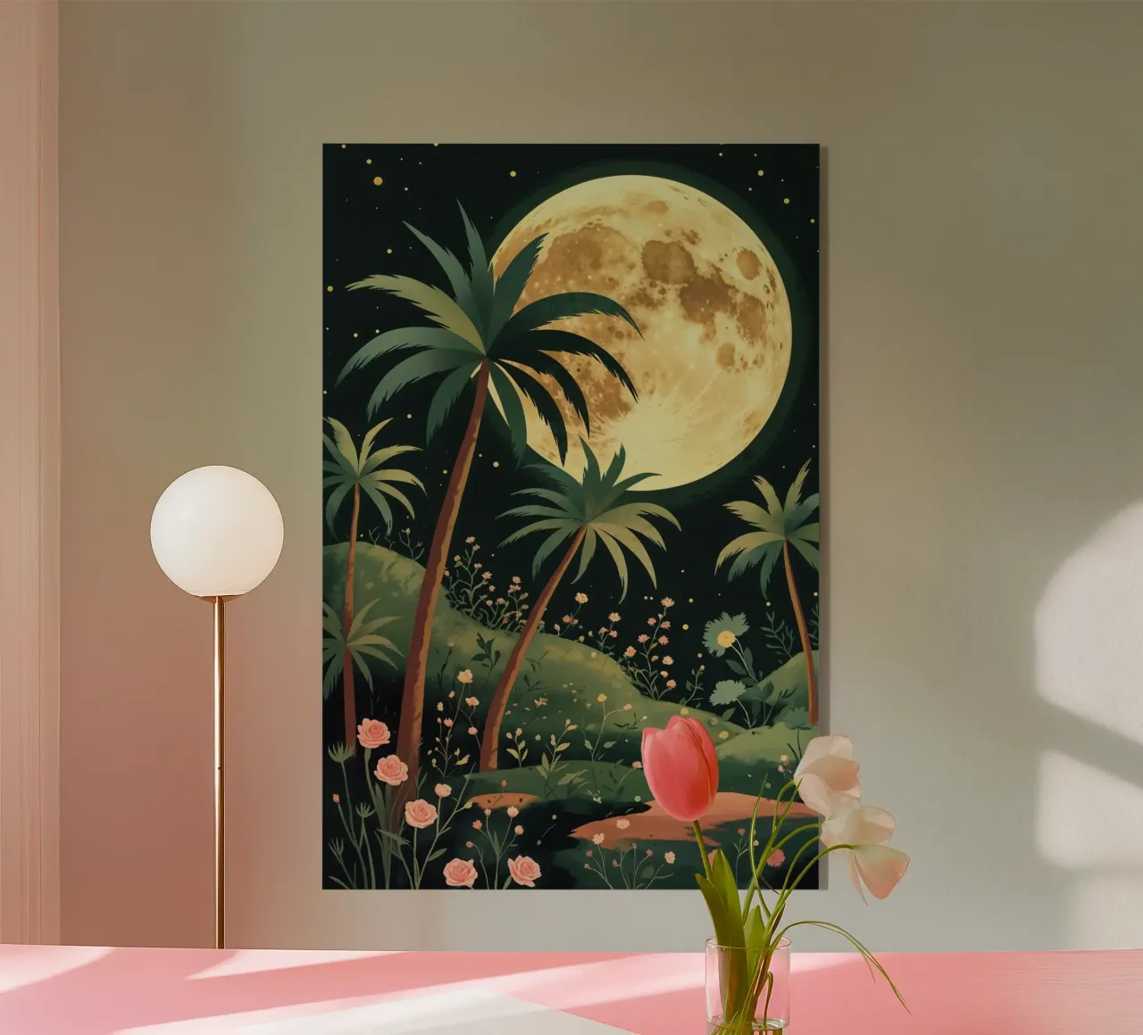 Moonlit Oasis with Palm Trees plexiglass da AlbertKlee