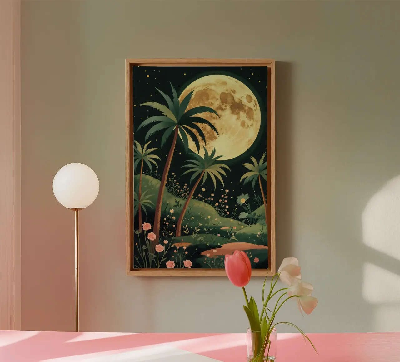 Moonlit Oasis with Palm Trees tela da AlbertKlee