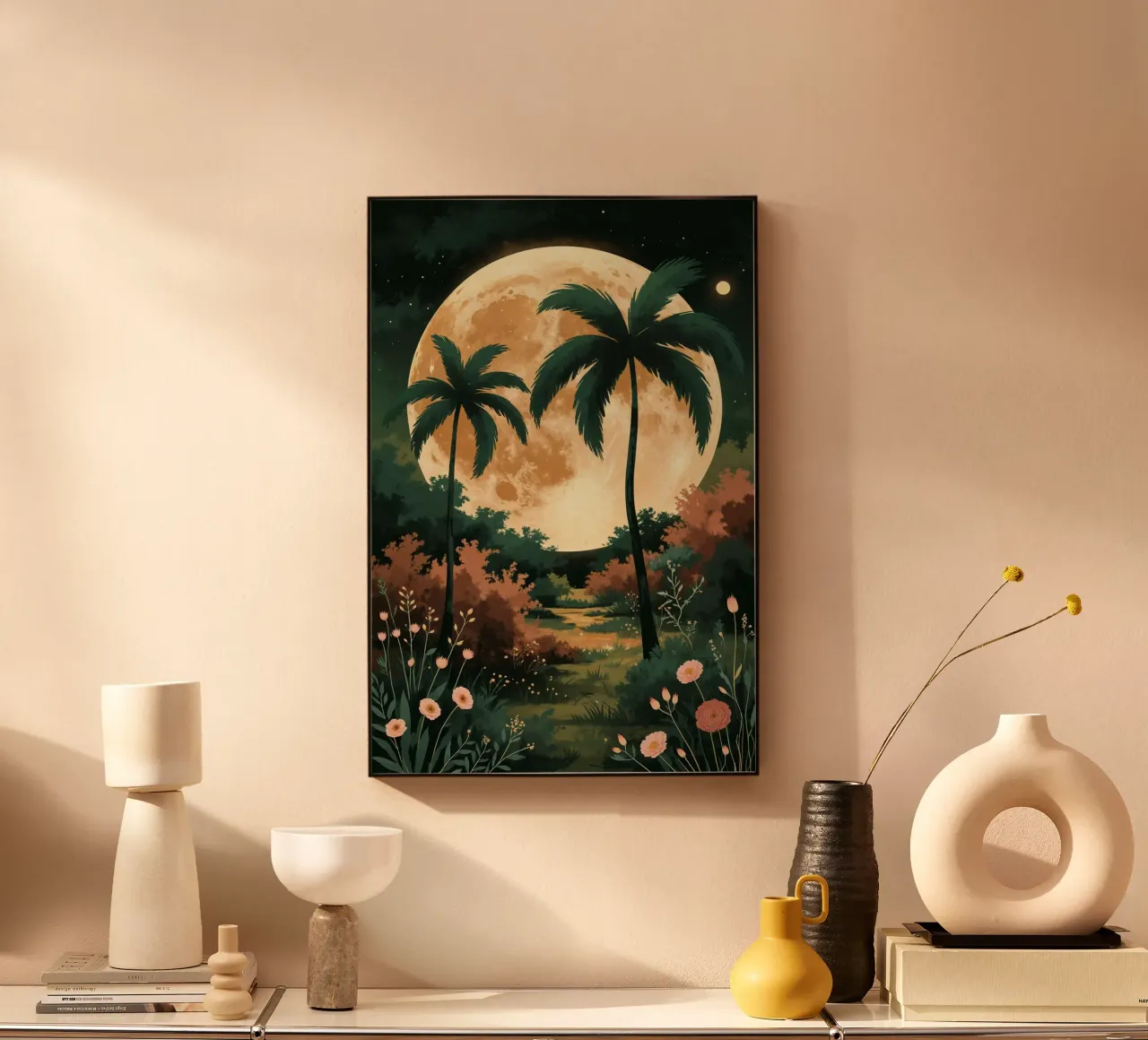 Golden Moon Over a Verdant Meadow alluminio dibond da AlbertKlee