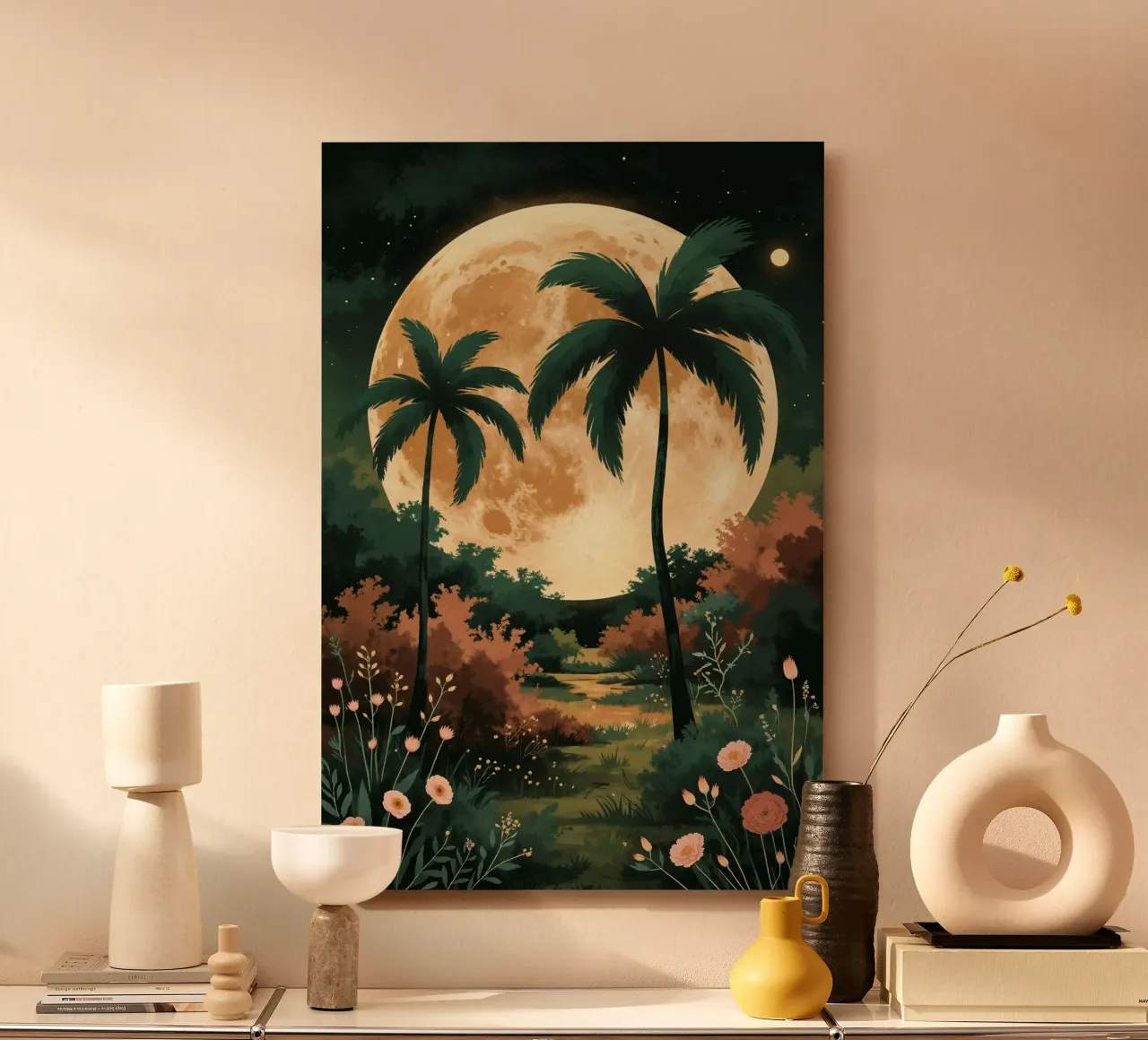 Golden Moon Over a Verdant Meadow alluminio dibond da AlbertKlee