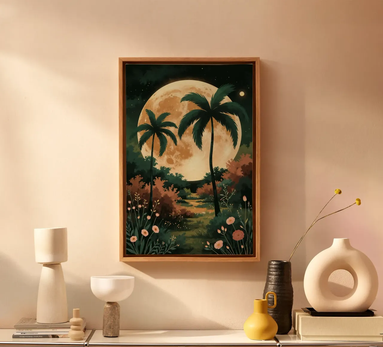 Golden Moon Over a Verdant Meadow tela con Cornice a cassetta da AlbertKlee