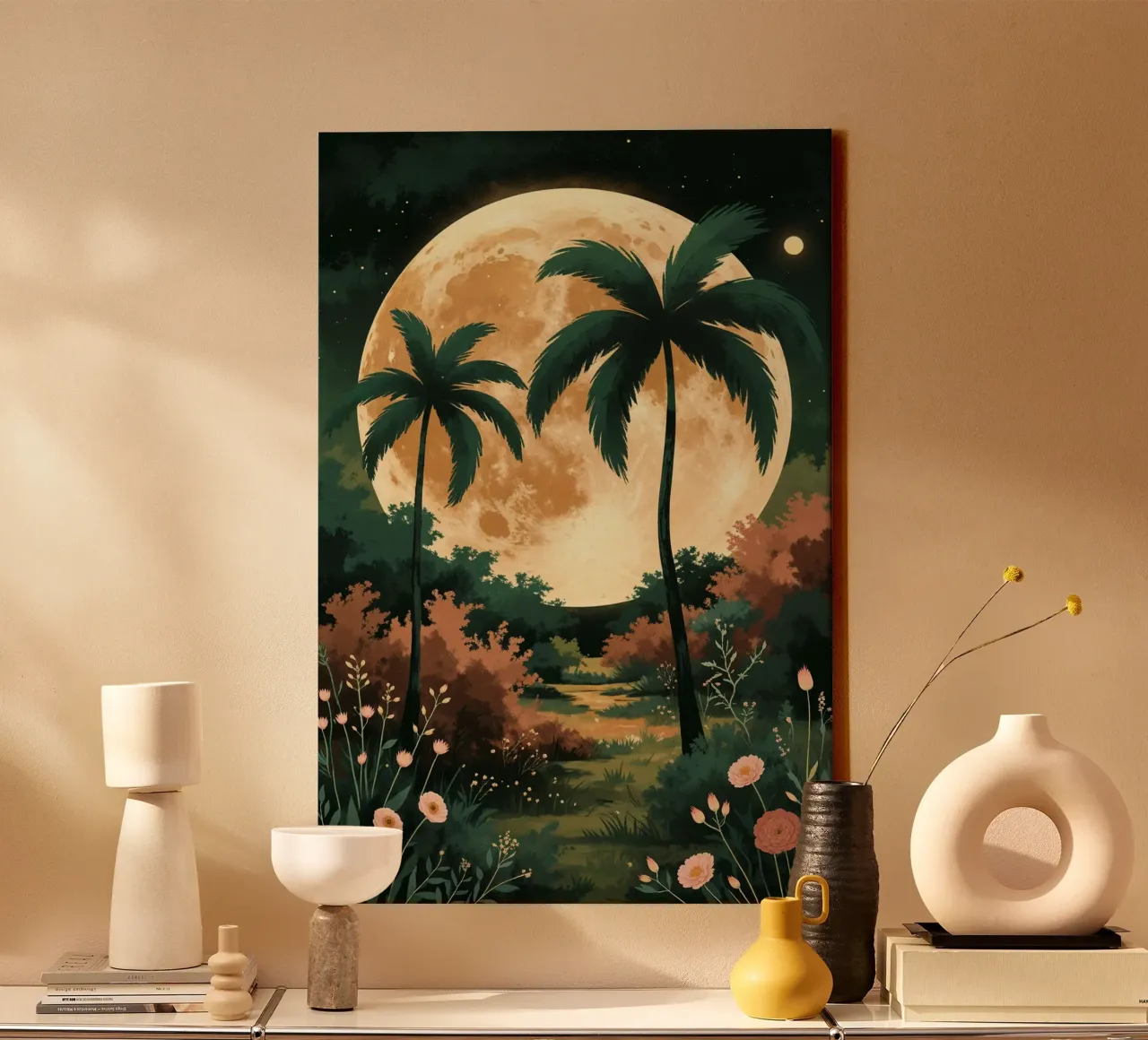 Golden Moon Over a Verdant Meadow tela con Cornice a cassetta da AlbertKlee