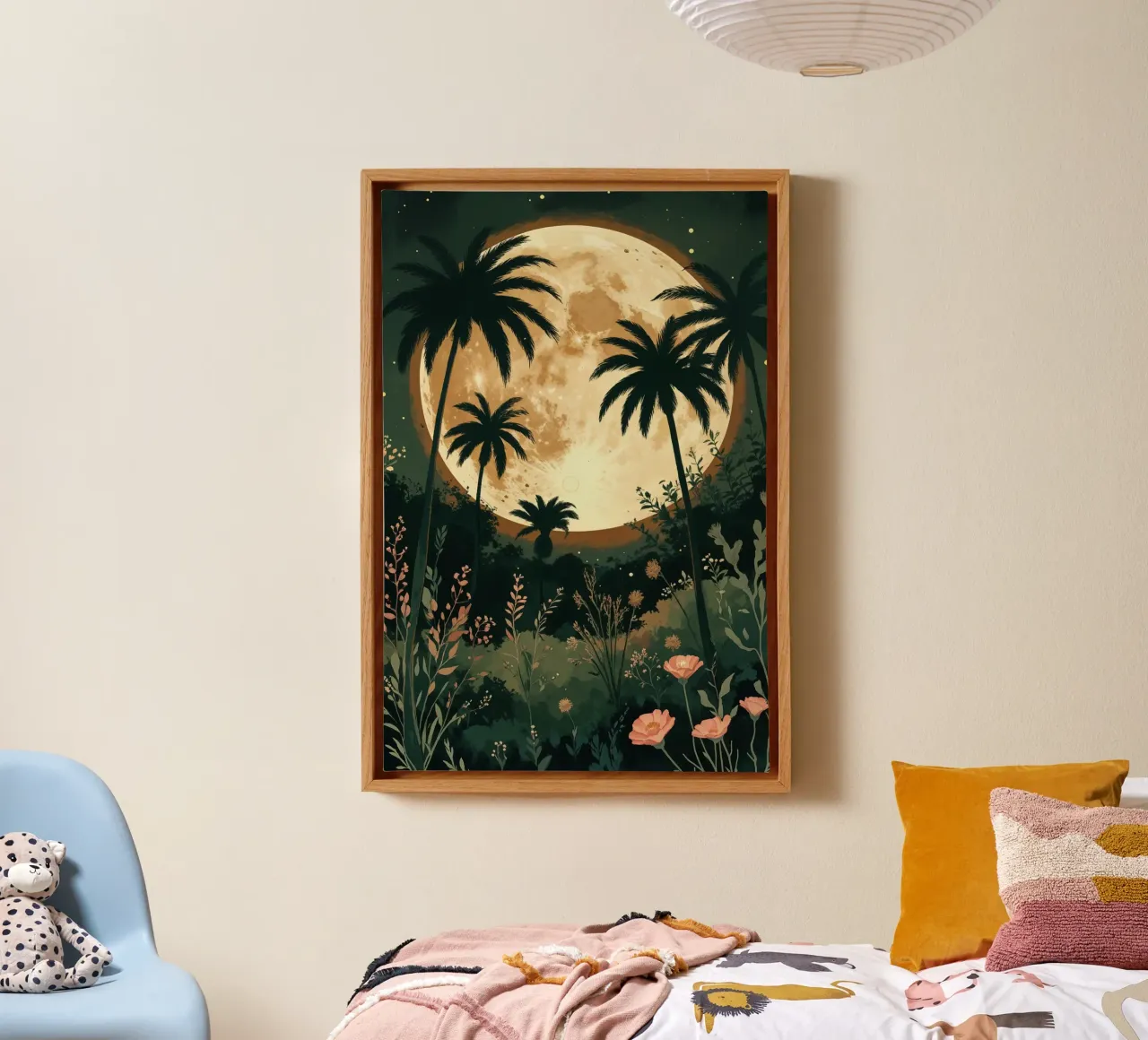 Tropical Moonrise Amidst Palm Trees tela con Cornice a cassetta da AlbertKlee