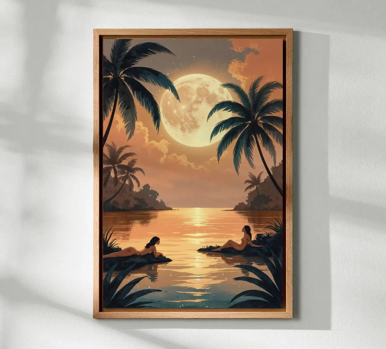 Mystical Moon Over a Tropical Oasis tela con Cornice a cassetta da AlbertKlee