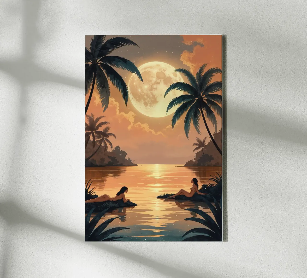Mystical Moon Over a Tropical Oasis tela con Cornice a cassetta da AlbertKlee