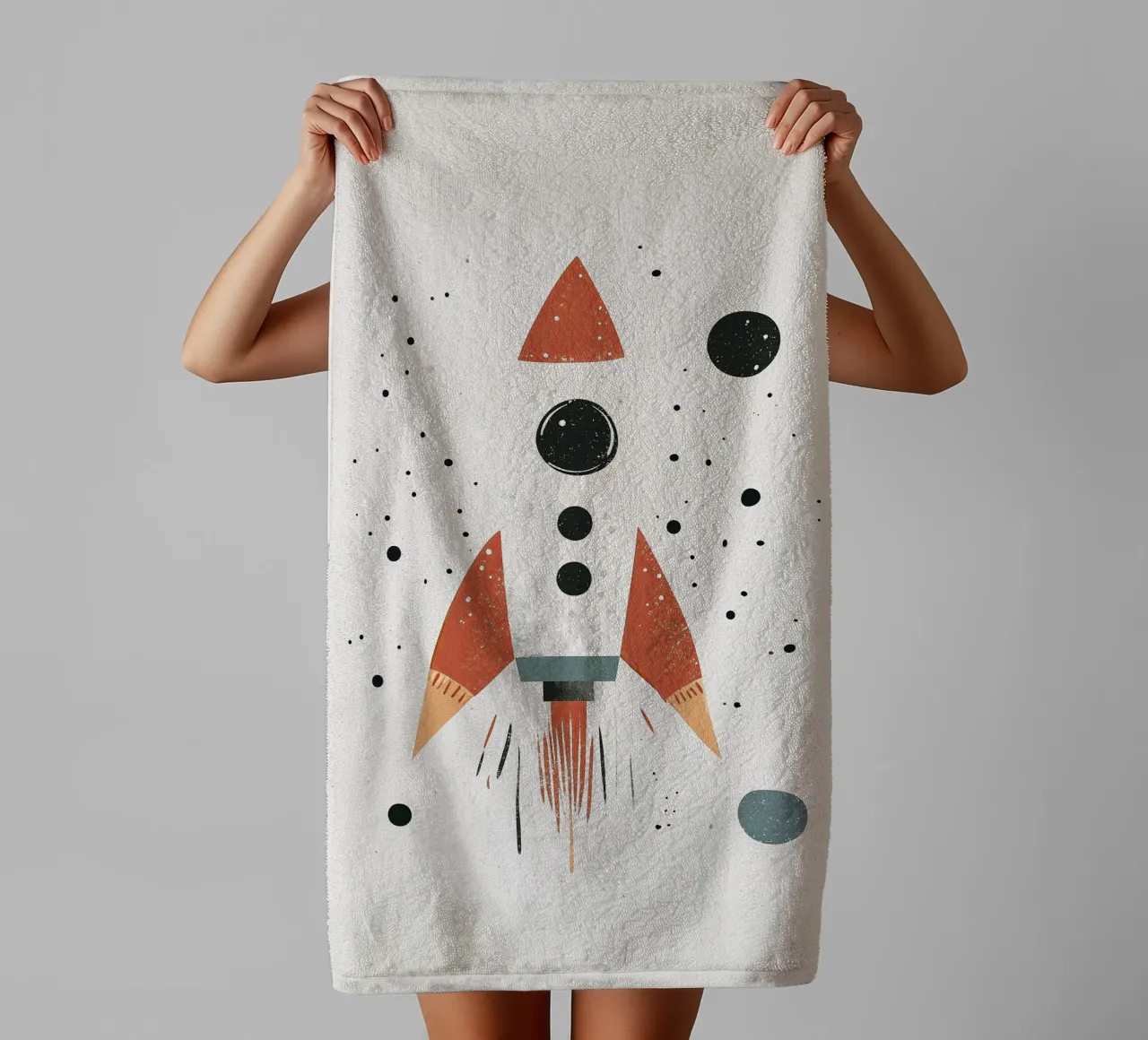 Rocket in Space, Boys Nursery Print, Playroom Decor, Planets towel by Little Lola