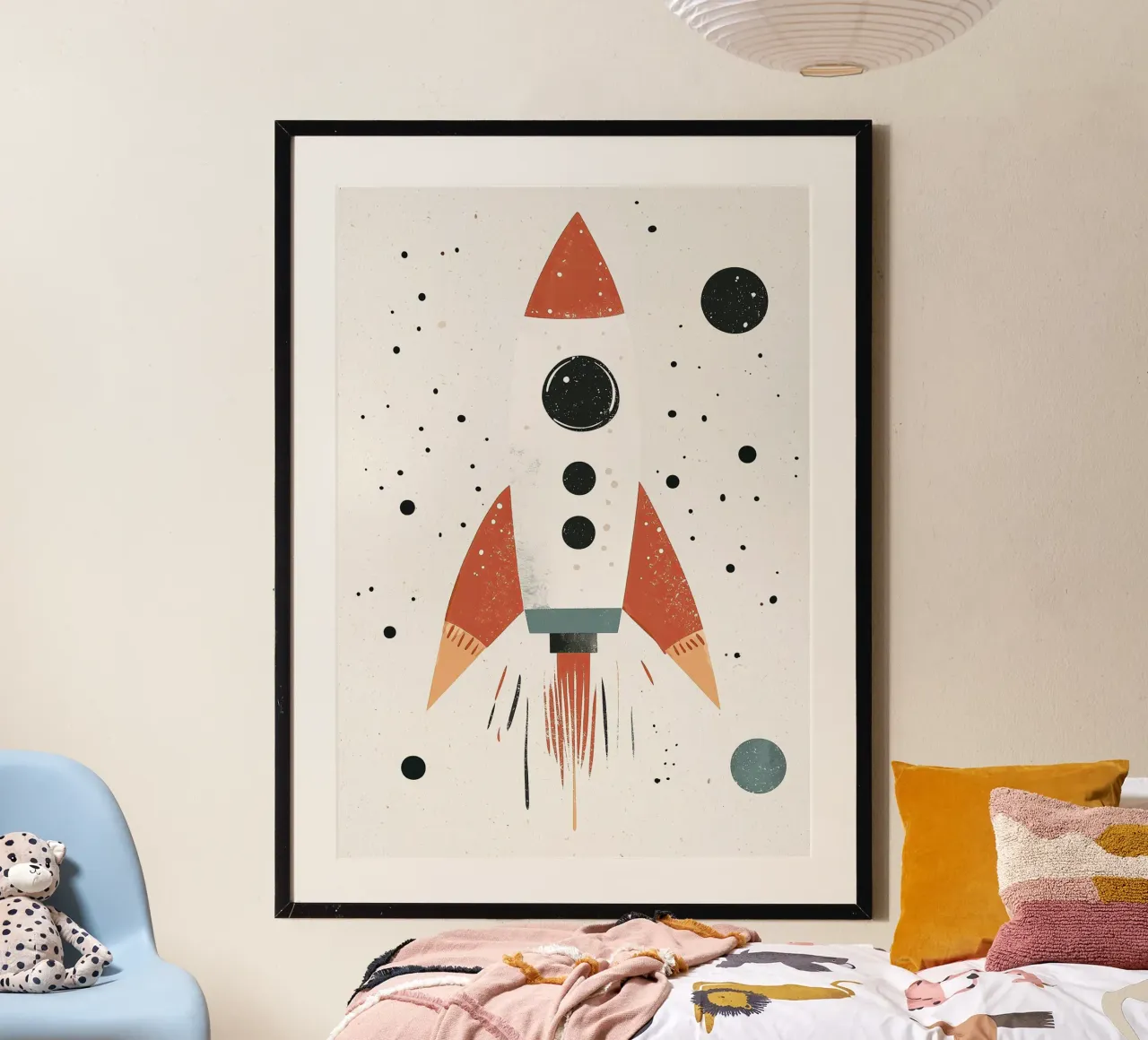 Rocket in Space, Boys Nursery Print, Playroom Decor, Planets hahnemühle by Little Lola