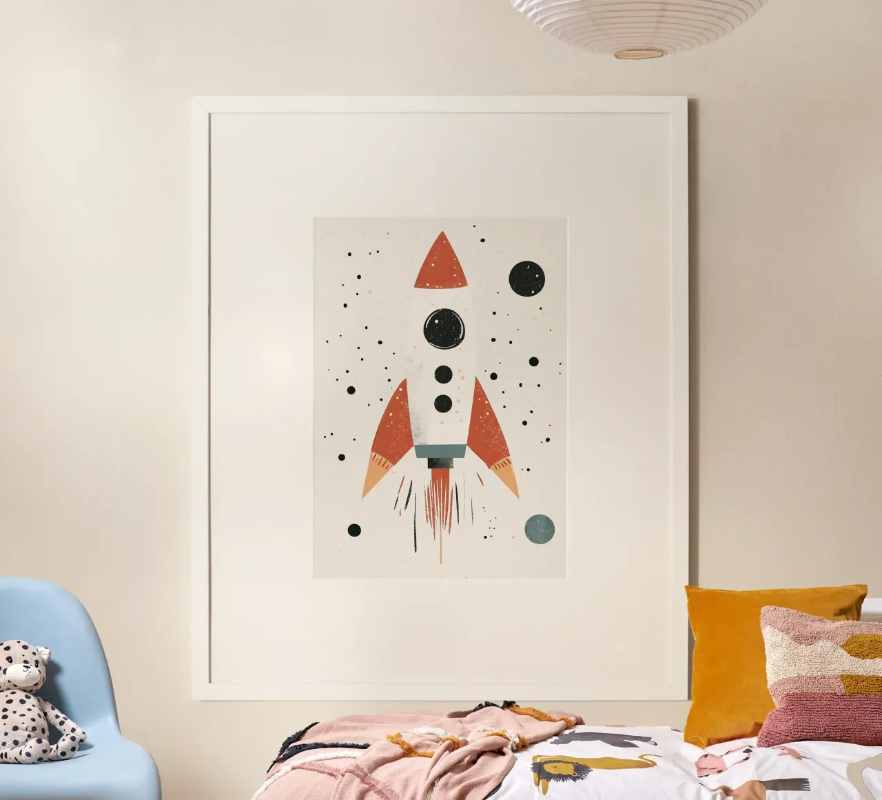 Rocket in Space, Boys Nursery Print, Playroom Decor, Planets hahnemühle by Little Lola