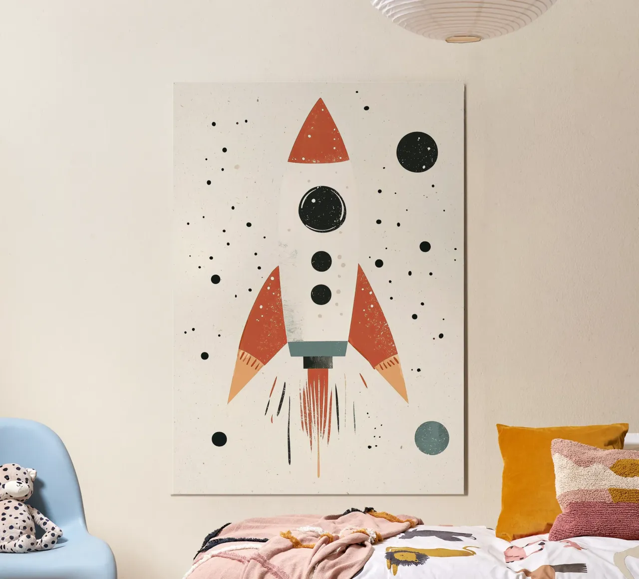 Rocket in Space, Boys Nursery Print, Playroom Decor, Planets hahnemühle by Little Lola