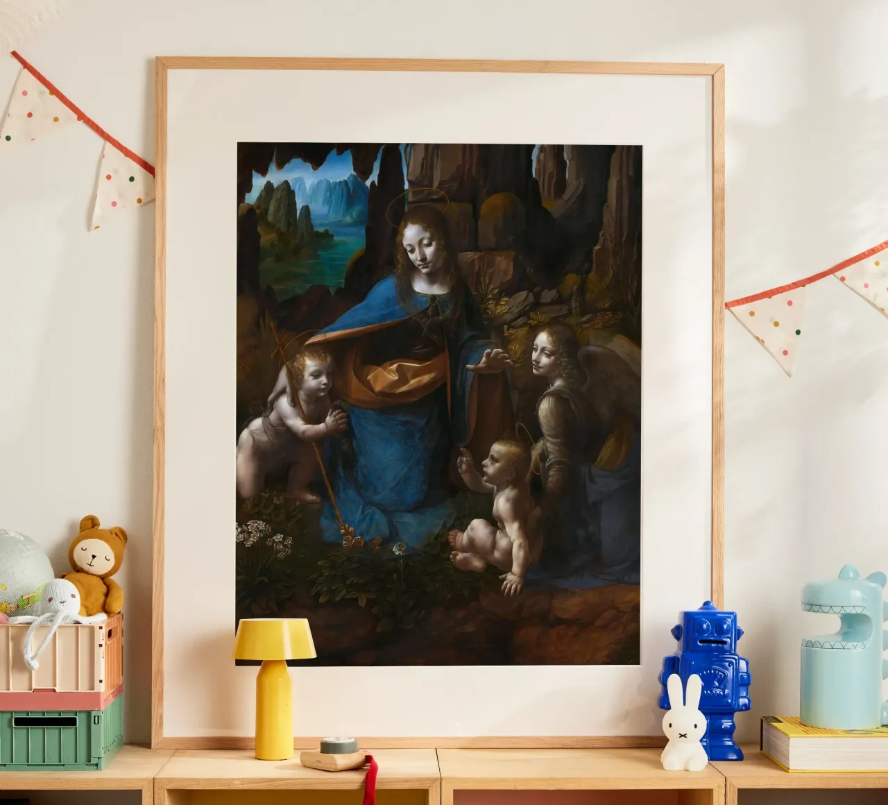 Leonardo da Vinci - La Vergine delle Rocce poster con telaio in alluminio da Timeless Artworks