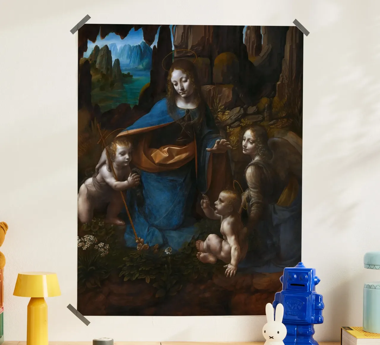 Leonardo da Vinci - La Vergine delle Rocce poster con telaio in alluminio da Timeless Artworks