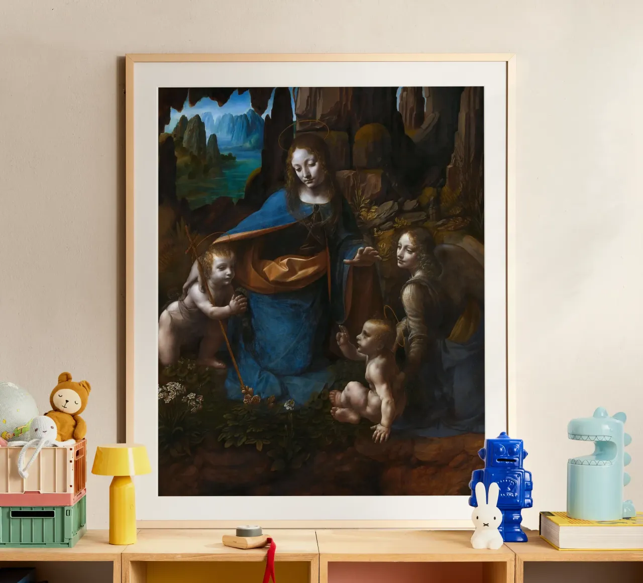 Leonardo da Vinci - La Vergine delle Rocce poster con telaio in alluminio da Timeless Artworks