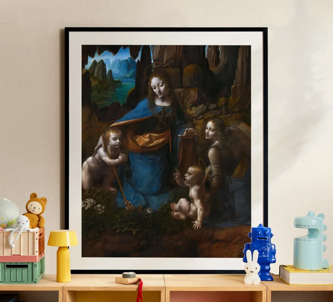 Leonardo da Vinci - La Vergine delle Rocce poster con telaio in alluminio da Timeless Artworks