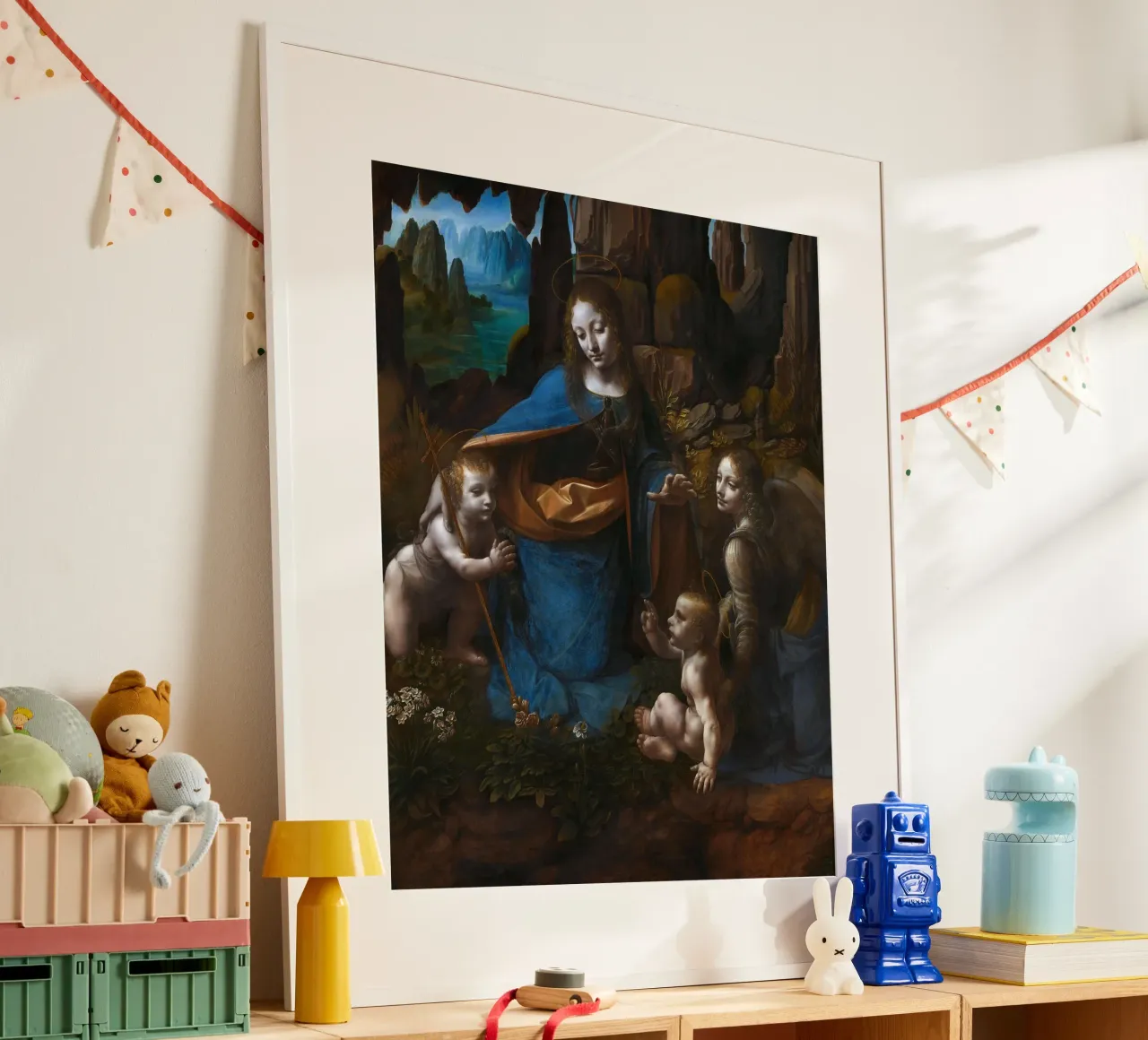 Leonardo da Vinci - La Vergine delle Rocce poster con telaio in alluminio da Timeless Artworks