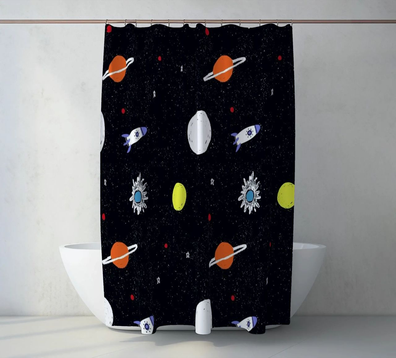 Planets Pattern shower curtain by Alex Foster
