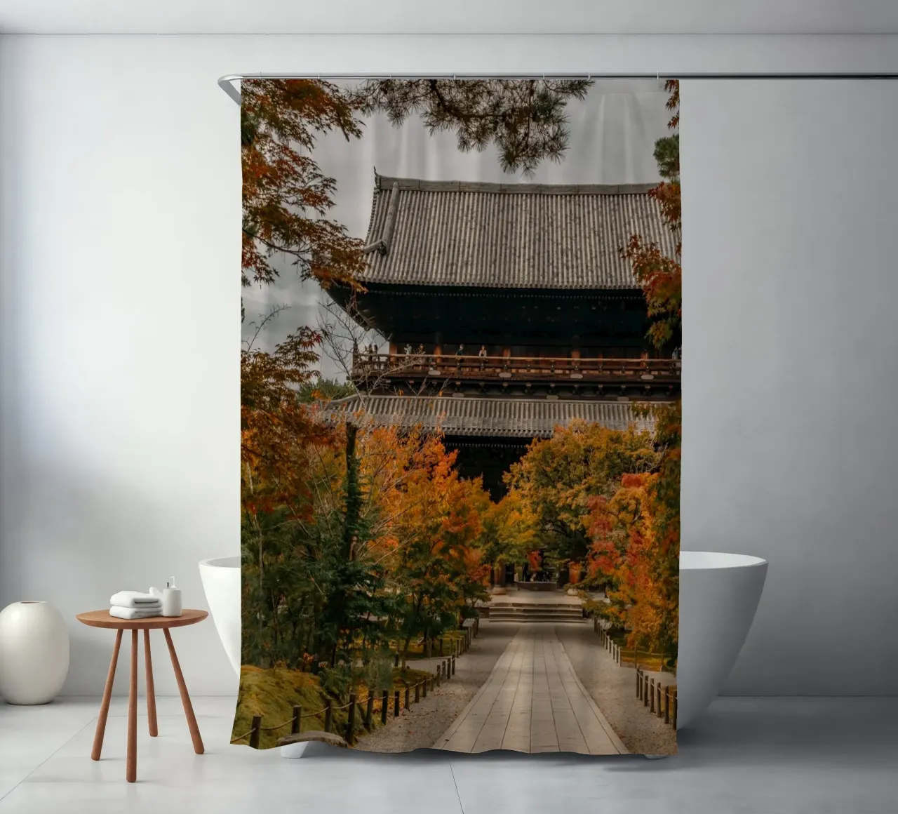 Tempio d'autunno a Kyoto, Giappone tenda da doccia da Marcel Bisig