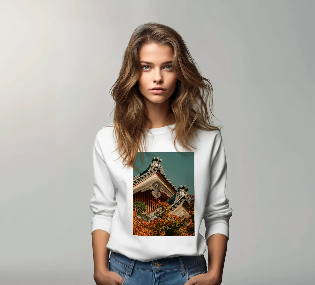 Japanische Tempeldächer im Herbst Sweatshirt von Marcel Bisig