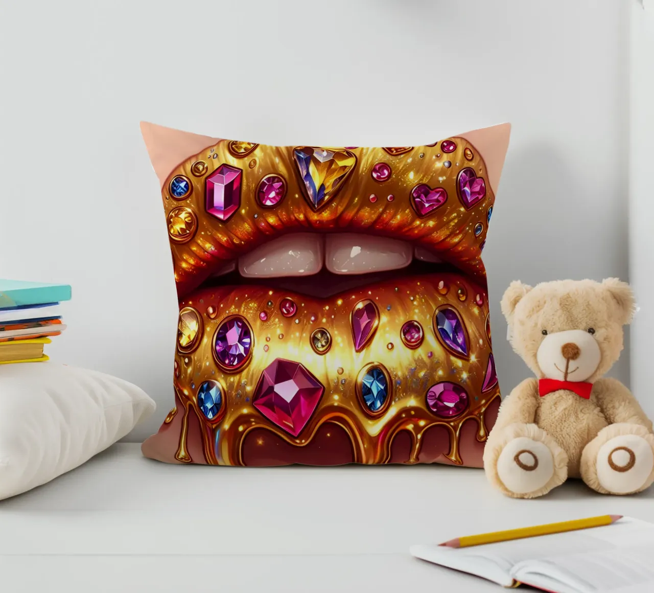 LABBRA GOCCIOLANTI DI GIOIELLI cuscino da ARTOMATIC