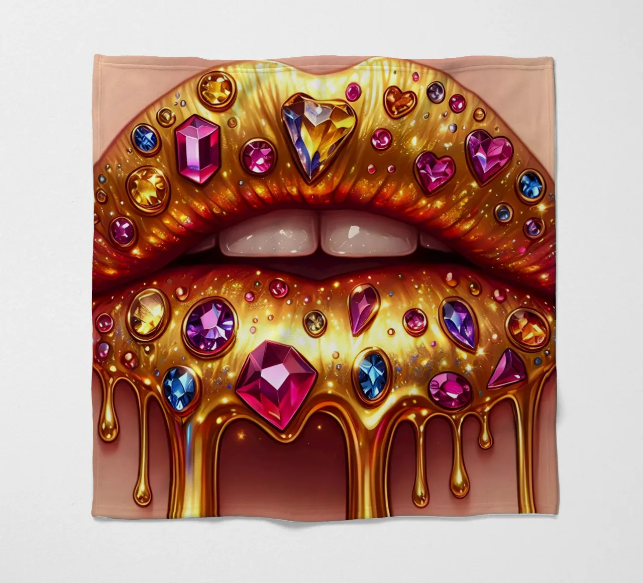 JEWELLED DRIPPING LIPS fleece blanket by ARTOMATIC