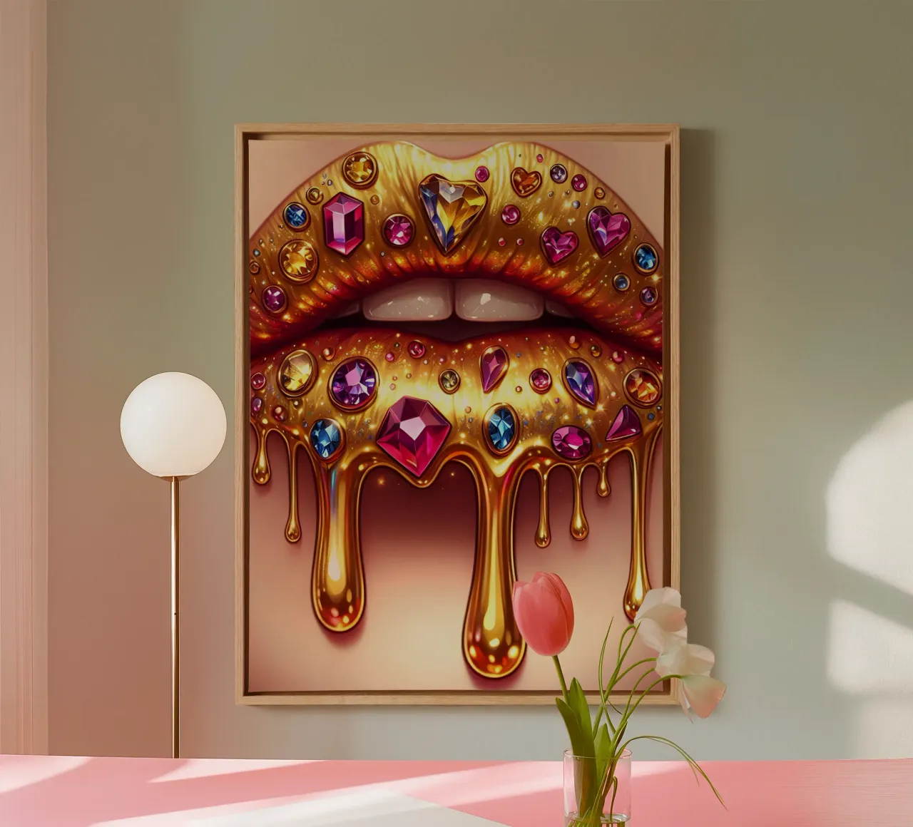 JEWELLED DRIPPING LIPS canvas by ARTOMATIC