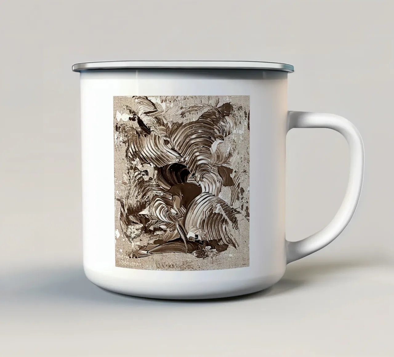 SEPIA 9 enamel mug by Thierry Vobmann Abstract painting