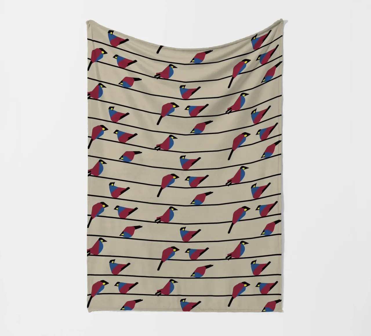 Minimalist Birds on Wires – Modern Geometric Nature Print coperta in pile da Spunk