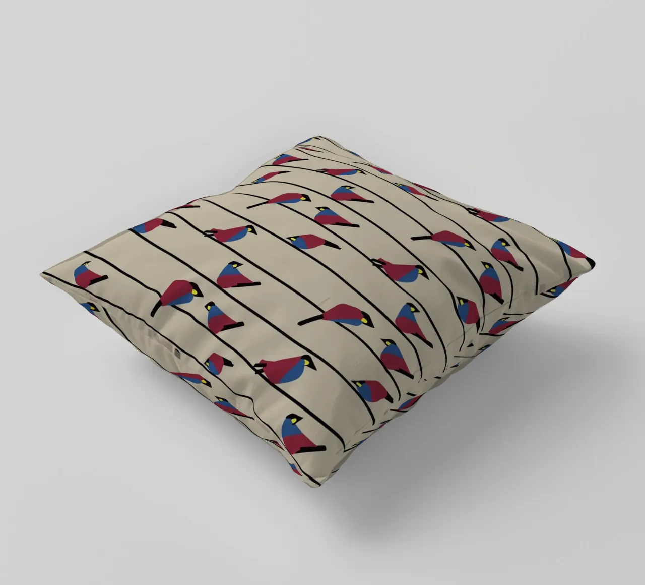 Minimalist Birds on Wires – Modern Geometric Nature Print cuscino da Spunk