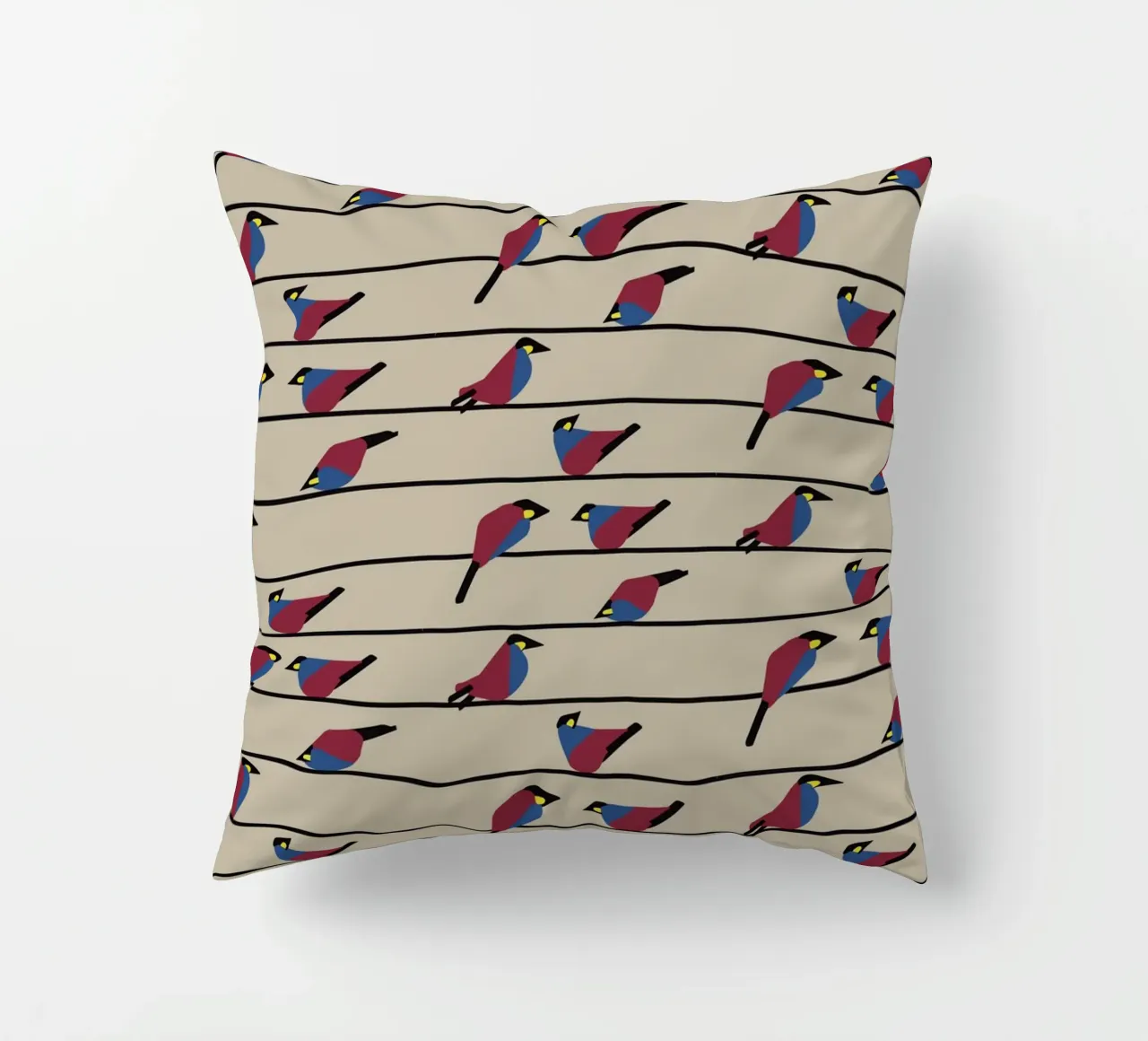 Minimalist Birds on Wires – Modern Geometric Nature Print cuscino da Spunk