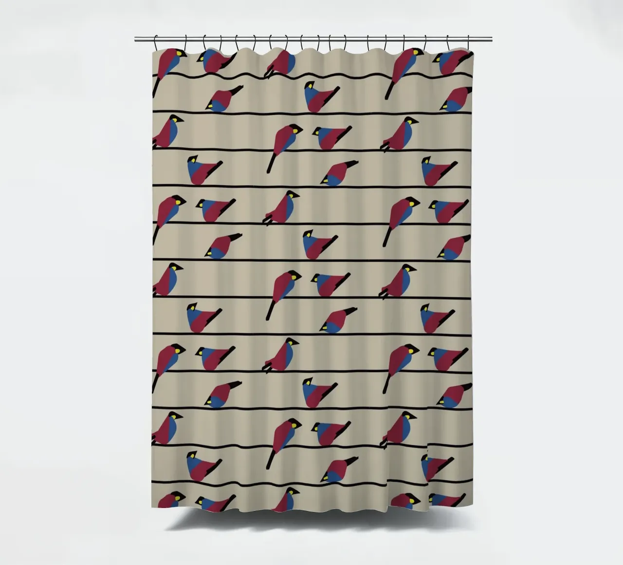Minimalist Birds on Wires – Modern Geometric Nature Print shower curtain by Spunk