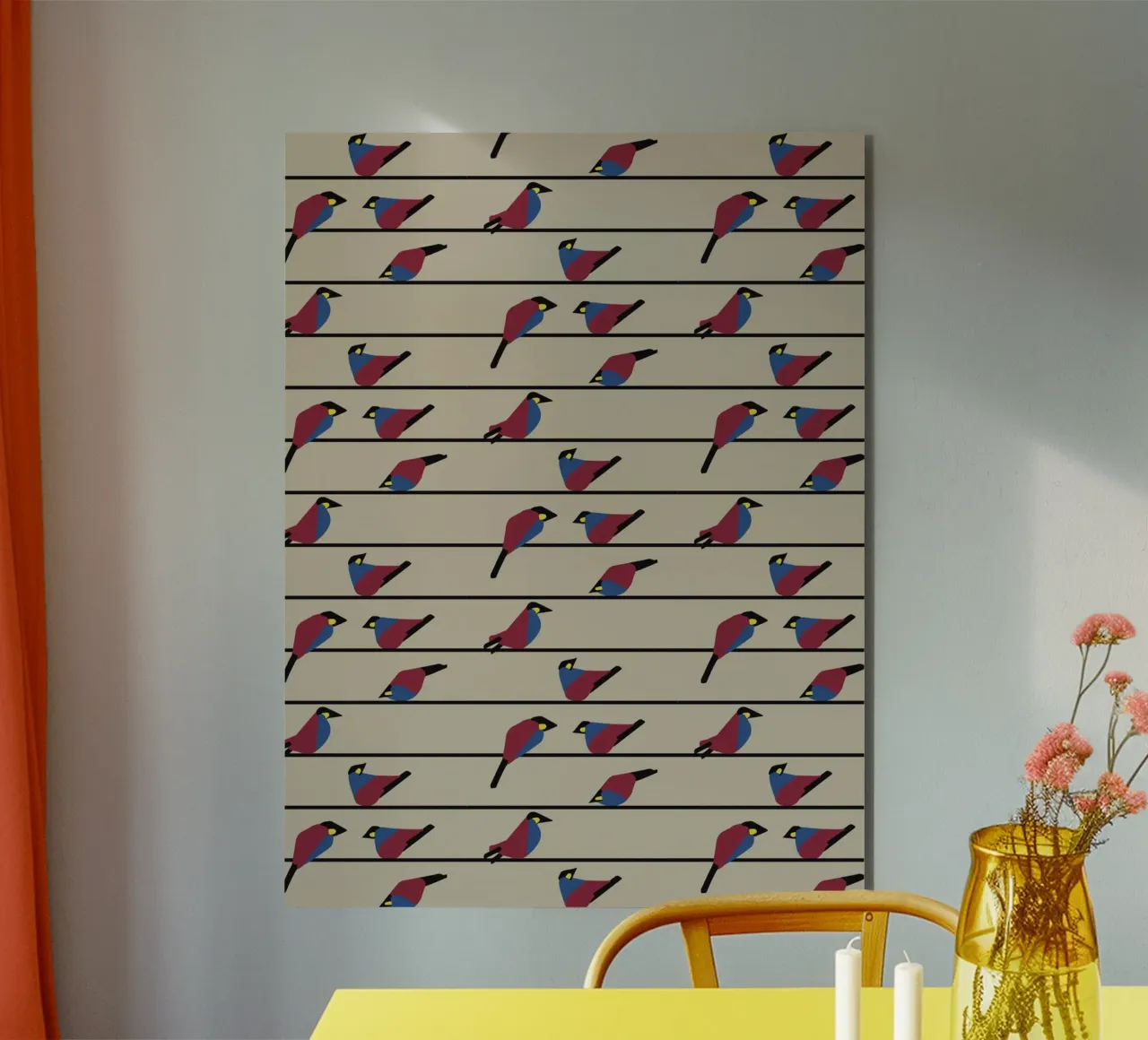 Minimalist Birds on Wires – Modern Geometric Nature Print alluminio dibond da Spunk