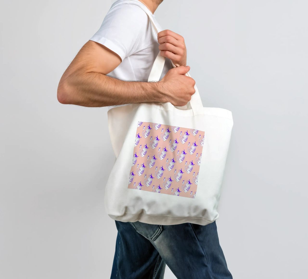 Cat Peach Pattern borsa in juta da Vasare Nar