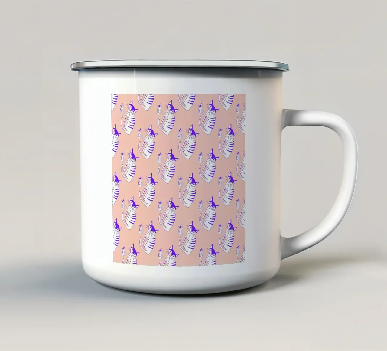 Cat Peach Pattern mug en émail de Vasare Nar