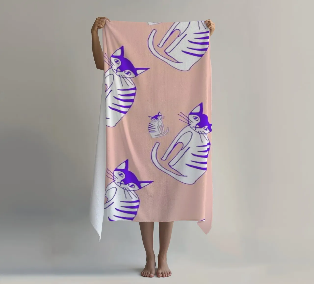 Cat Peach Pattern beach towel by Vasare Nar