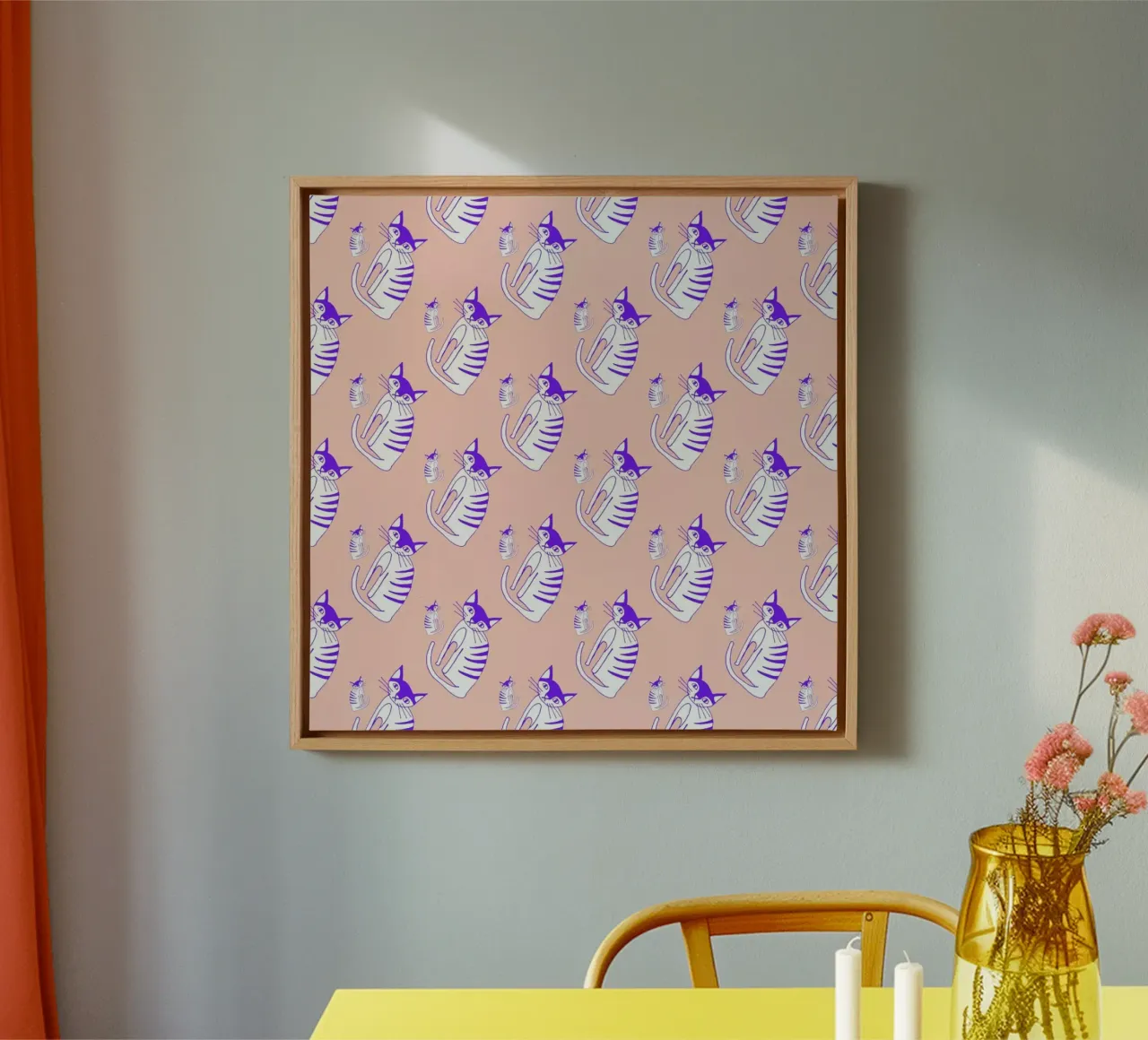 Cat Peach Pattern canvas van Vasare Nar