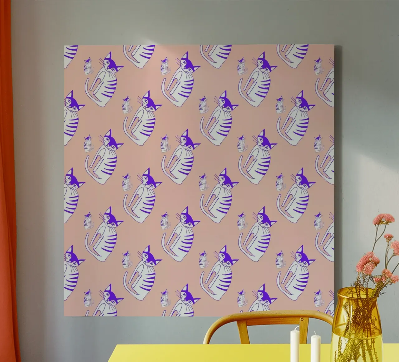 Cat Peach Pattern canvas van Vasare Nar