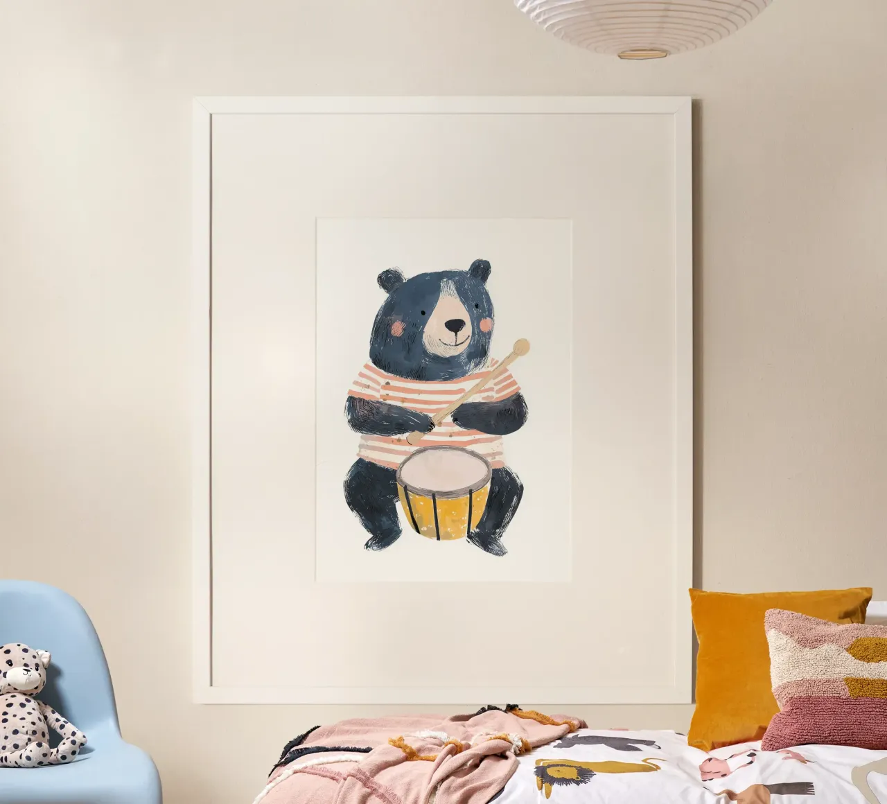 Orso musicale stampato per la cameretta, poster per bambini, arte della fauna selvatica poster con telaio in alluminio da Little Lola