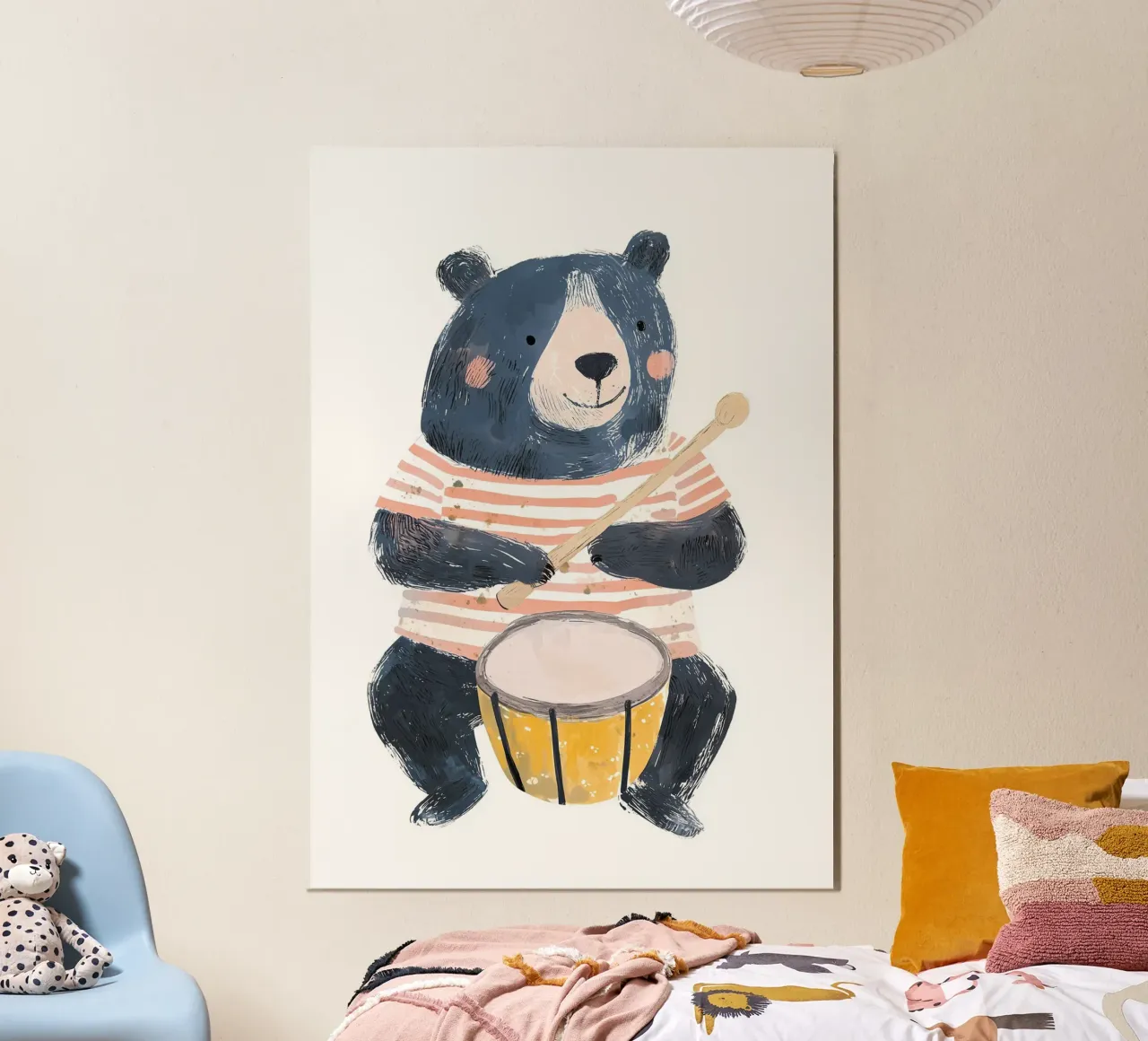 Orso musicale stampato per la cameretta, poster per bambini, arte della fauna selvatica poster con telaio in alluminio da Little Lola