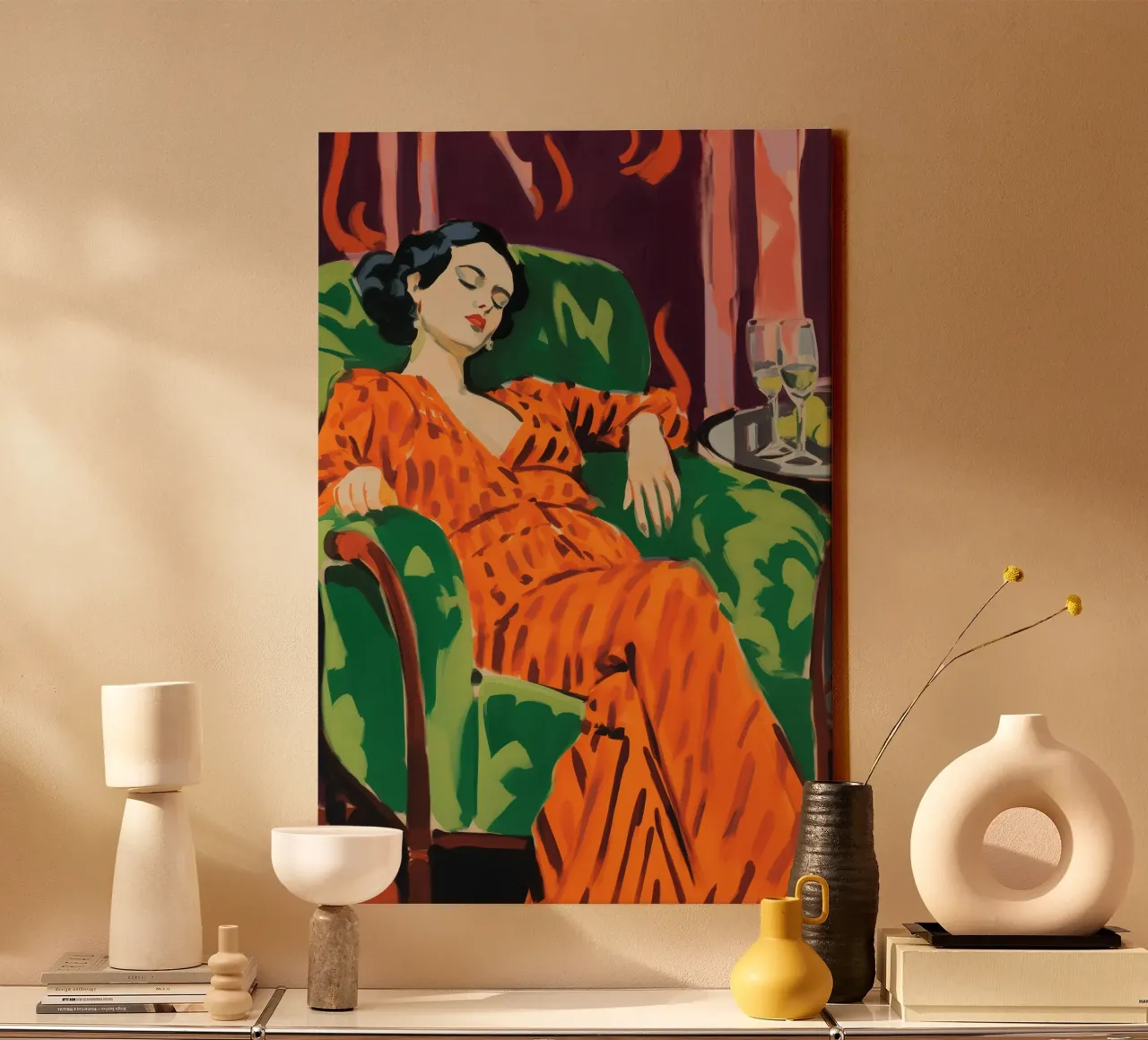 Champagne met Matisse | Canvas Schilderij canvas met Baklijst van Autofocus