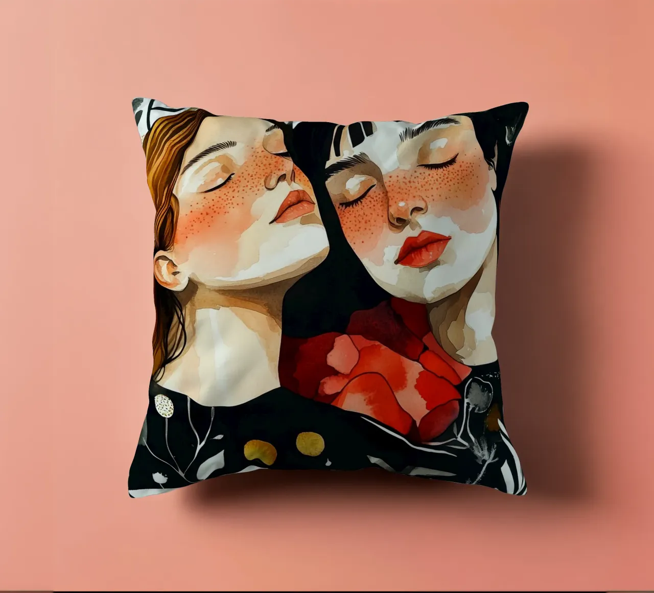 L'amore è nell'aria pittura digitale ad acquerello cuscino da Justyna Jaszke JBJart